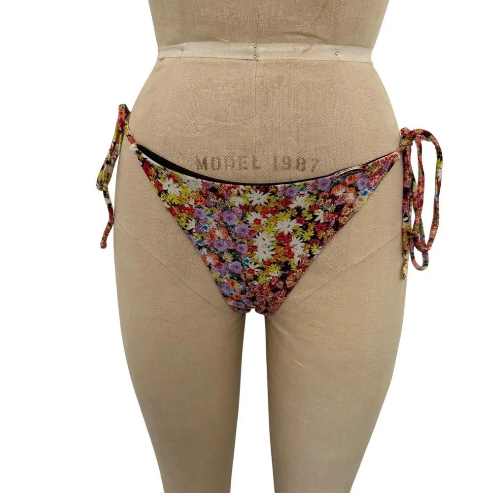 Luli Fama Floral Ruffle Bikini Set Garden Nights S Lace Up Back Ruched Bottoms